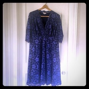 Kiyonna Women’s Plus Size Lace Floral Dress Blue